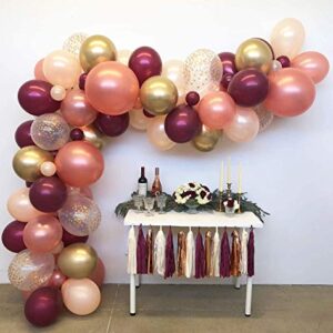 4-Pack Burgundy Gold Beige Tan Brown DIY Tissue Tassel Garland Party Streamers Bunting Banner for Floral Crafts Baby Shower Wedding Birthday Bridal Shower Party Backdrop Balloon Tails Tassel Decor