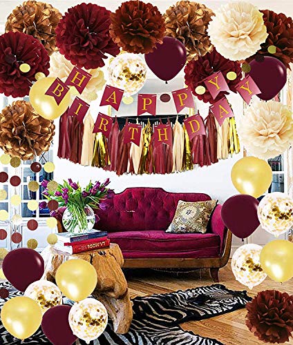 4-Pack Burgundy Gold Beige Tan Brown DIY Tissue Tassel Garland Party Streamers Bunting Banner for Floral Crafts Baby Shower Wedding Birthday Bridal Shower Party Backdrop Balloon Tails Tassel Decor