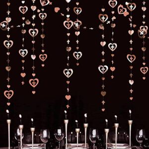 40 ft rose gold cross heart garlands 3d hanging paper streamer for first holy communion religious christian baptism wedding bridal baby shower birthday anniversary engagement party decoration supplies