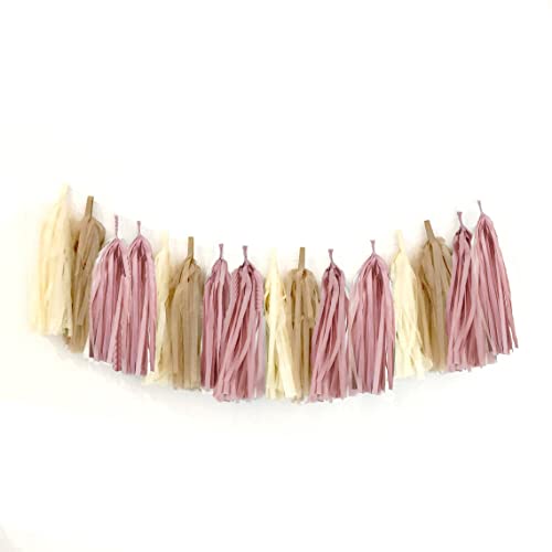 15 Pcs DIY Dusty Pink Tan Brown Nude Cream Tissue Paper Tassel Garland Party Streamer for Boho Rainbow Baby Shower Girls Birthday Bridal Shower Backdrop Nursery Garden Hanging Decoration