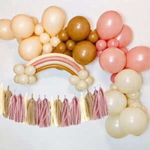 15 Pcs DIY Dusty Pink Tan Brown Nude Cream Tissue Paper Tassel Garland Party Streamer for Boho Rainbow Baby Shower Girls Birthday Bridal Shower Backdrop Nursery Garden Hanging Decoration