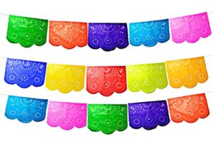 fiesta brands 50 panel pack. mexican papel picado banner.colores de primavera.over 75 feet long for maximum coverage. vibrant colors tissue paper. medium size panels. multicolored flowers design