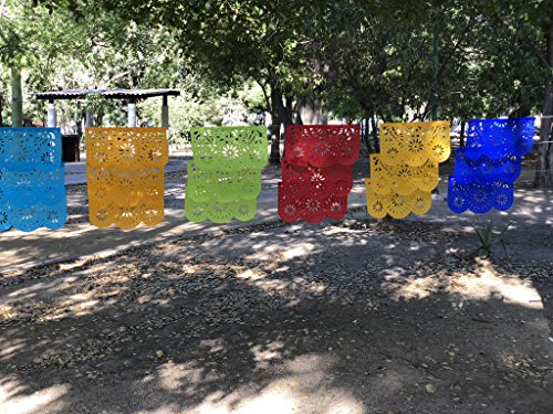 Fiesta Brands 50 Panel Pack. Mexican Papel Picado Banner.Colores de Primavera.Over 75 feet Long for Maximum Coverage. Vibrant Colors Tissue Paper. Medium Size Panels. Multicolored Flowers Design