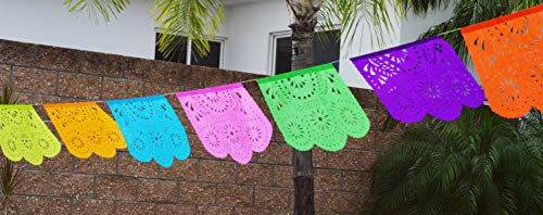 Fiesta Brands 50 Panel Pack. Mexican Papel Picado Banner.Colores de Primavera.Over 75 feet Long for Maximum Coverage. Vibrant Colors Tissue Paper. Medium Size Panels. Multicolored Flowers Design