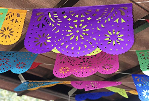 Fiesta Brands 50 Panel Pack. Mexican Papel Picado Banner.Colores de Primavera.Over 75 feet Long for Maximum Coverage. Vibrant Colors Tissue Paper. Medium Size Panels. Multicolored Flowers Design