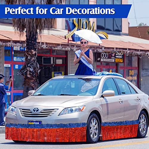 10 Pcs 4th of July Parade Float Decorations Including 4 Pcs 10 ft Metallic Foil Fringe Curtains 6 Pcs 6.5 ft Tinsel Garland for Flag Day Independence Day Party Car Decorations