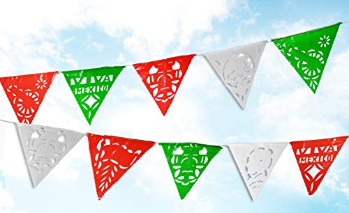 70 ft Long Mexican 42 Flags Pennant Banner. Banderines,Plastic Papel Picado for Fiesta Party Decorations Multicolor, Cinco de Mayo Celebrations