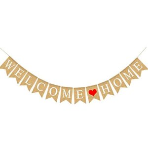 jijacraft welcome home banner,burlap welcome home with heart banner for home mantle fireplace decoration family party supplies(2.8m/9.1feet)