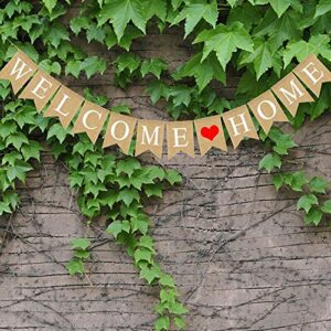 jijAcraft Welcome Home Banner,Burlap Welcome Home with Heart Banner for Home Mantle Fireplace Decoration Family Party Supplies(2.8M/9.1Feet)