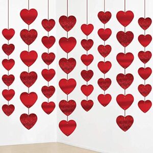 72 pieces red glitter heart garland-heart garland decorations-mothers day red heart hanging string garland-valentines day decorations-happy mothers day party decorations supplies