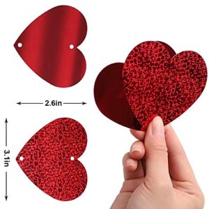 72 Pieces Red Glitter Heart Garland-Heart Garland Decorations-Mothers Day Red Heart Hanging String Garland-Valentines Day Decorations-Happy Mothers Day Party Decorations Supplies