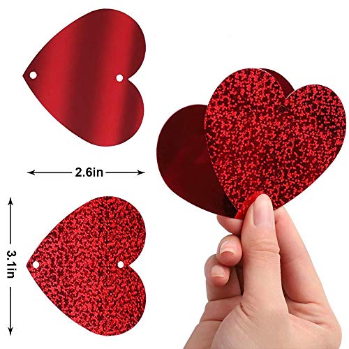72 Pieces Red Glitter Heart Garland-Heart Garland Decorations-Mothers Day Red Heart Hanging String Garland-Valentines Day Decorations-Happy Mothers Day Party Decorations Supplies