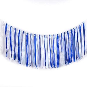 Fabric ribbon garlands with Tassel Garland already assembled ribbon hanging decoration for Baby shower, Weddings,Birthday,Anniversary, Graduation Party decoration Supplies Blue Light Blue White Silver