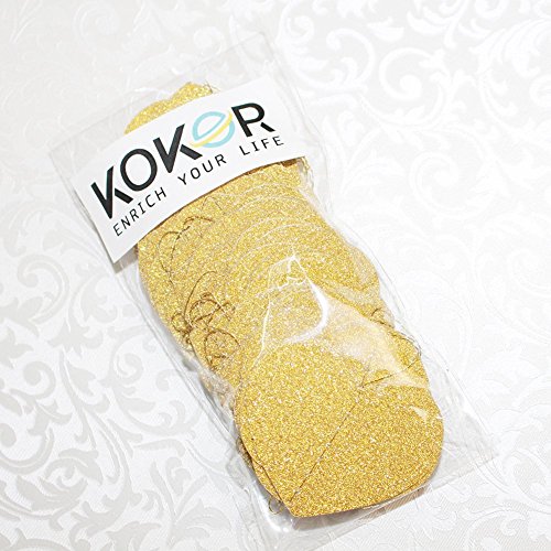 Koker Glitter Paper Heart Garland Banner, Heart-Shaped Hanging String Decoration for Weddings or Party Backdrop, Baby Shower, Glitter Gold, 13 Feet/4 m