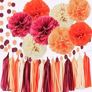 Fall Bridal Shower Decorations/Burgundy Fall Birthday Decorations Women/Burgundy Orange Champagne Party Decorations/Fall Wedding Decorations Maroon Burgundy Wedding/Thanksgving Party Decorations