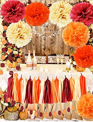 Fall Bridal Shower Decorations/Burgundy Fall Birthday Decorations Women/Burgundy Orange Champagne Party Decorations/Fall Wedding Decorations Maroon Burgundy Wedding/Thanksgving Party Decorations