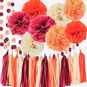 Fall Bridal Shower Decorations/Burgundy Fall Birthday Decorations Women/Burgundy Orange Champagne Party Decorations/Fall Wedding Decorations Maroon Burgundy Wedding/Thanksgving Party Decorations