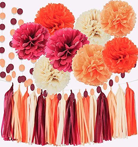 Fall Bridal Shower Decorations/Burgundy Fall Birthday Decorations Women/Burgundy Orange Champagne Party Decorations/Fall Wedding Decorations Maroon Burgundy Wedding/Thanksgving Party Decorations