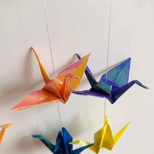 5Strings 75Pcs 5.9" Origami Paper Cranes Garlands Waterproof Iridescent Premade Origami Birds Streamer for Kids Birthday Rustic Wedding Valentine's Day Paper Birds Party Supplies (Multi Color, 5.9")