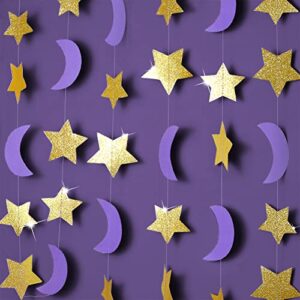 purple gold moon star garland for twinkle twinkle little star party decoration/first birthday/baby shower/wedding/kids room/nursery/ramadan eid/graduation decor/goodnight moon party decorations