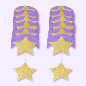 Purple Gold Moon Star Garland for Twinkle Twinkle Little Star Party Decoration/First Birthday/Baby Shower/Wedding/Kids Room/Nursery/Ramadan EID/Graduation Decor/Goodnight Moon Party Decorations