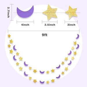 Purple Gold Moon Star Garland for Twinkle Twinkle Little Star Party Decoration/First Birthday/Baby Shower/Wedding/Kids Room/Nursery/Ramadan EID/Graduation Decor/Goodnight Moon Party Decorations