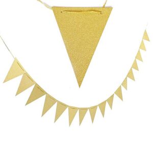 20 Feet Vintage Double Sided Glitter Gold Triangle Flag Bunting Pennant Banner for Wedding Christmas New Year Eve Party Decor, Upgrade Glitter Version, Silver 30pcs Flags, Pack of 1