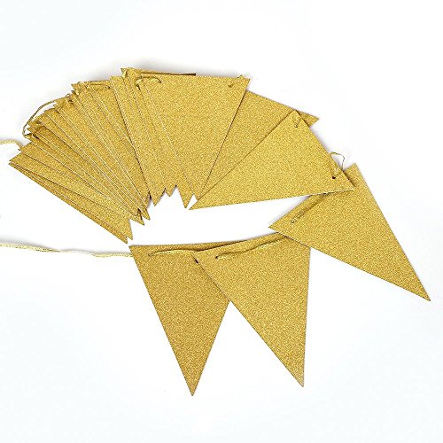 20 Feet Vintage Double Sided Glitter Gold Triangle Flag Bunting Pennant Banner for Wedding Christmas New Year Eve Party Decor, Upgrade Glitter Version, Silver 30pcs Flags, Pack of 1