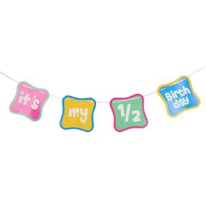 it’s my 1/2 birthday banner half year old six months birthday garland bunting banner for baby shower decoration 3.28ft length, colorful, easy joy