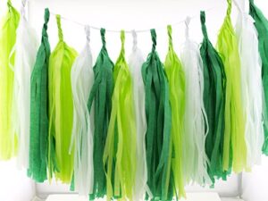 st patrick’s day tissue paper garland, shamrock green streamers (set of 15) – st patricks day party supplies, irish luck green decorations for party, st patricks day leprechaun bunting banner