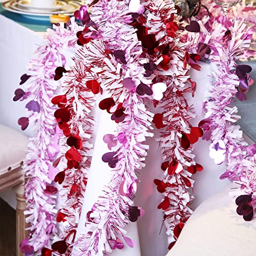 Bememo Valentine's Day Heart Tinsel Love Party Garland Sparkling Hanging Decoration for Valentine Wedding Engagement Anniversary Party Supplies (Total 33 Feet, Style C)