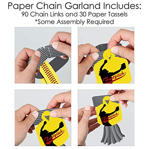 Big Dot of Happiness Grand Slam - Fastpitch Softball - 90 Chain Links and 30 Paper Tassels Decoration Kit - Birthday Party or Baby Shower Paper Chains Garland - 21 feet