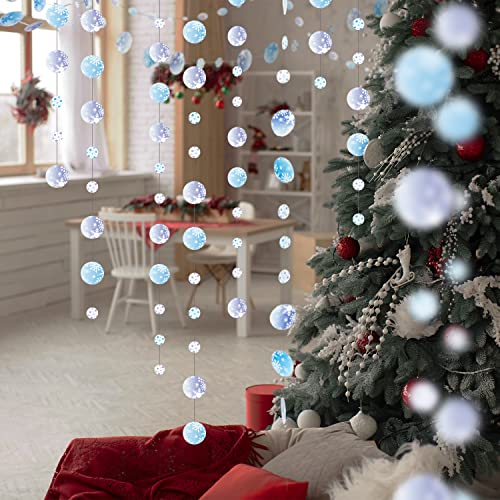 Blue Purple Snowflake Garland for Christmas Decoration Winter Wonderland Frozen Theme Party Hanging Decorations Snow Flake streamer banner backdrop for New Year Wedding Birthday Bridal Baby Shower