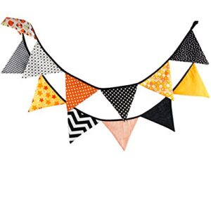 lucky shop1234 halloween vintage cotton fabric buntings garlands 10.5 feet 12 flags halloween party style decoration banner pennant rustic hanging decor (001)