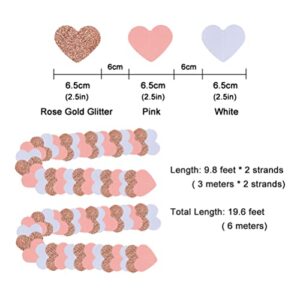 MOWO Heart Paper Garland Circle Hanging Decoration for Birthday Engagement Bridal Baby Shower Bachelor Valentine's Day Party, 2.5'' in Diameter,10-feet, 2pc