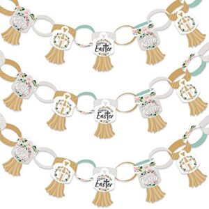 big dot of happiness religious easter – 90 chain links and 30 paper tassels decoration kit – christian holiday party paper chains garland – 21 feet