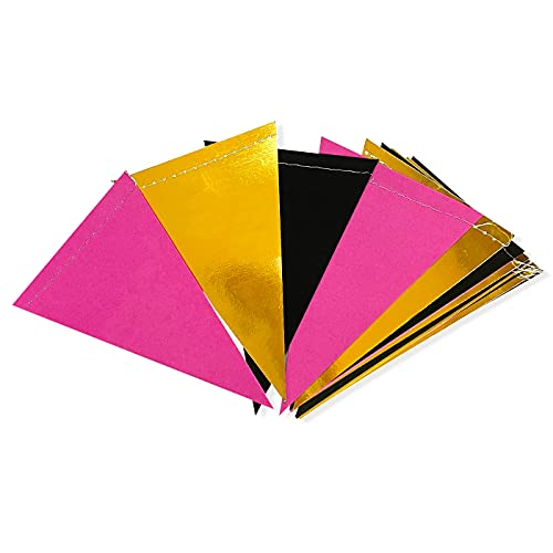 30 Ft Black Hot Pink and Gold Party Decorations Hanging Paper Triangle Banner Bunting Flag Pennant Garland for Birthday Bachelorette Engagement Wedding Baby Bridal Shower Anniversary Party Supplies