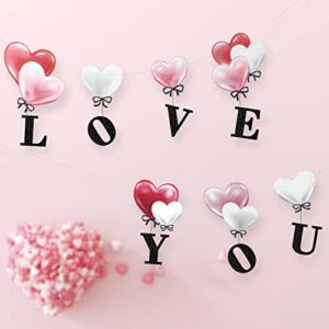 love you banner heart garland for valentine’s day decorations love heart wedding anniversary backdrop happy mother’s day bunting