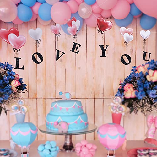 LOVE YOU Banner Heart Garland for Valentine’s Day Decorations Love Heart Wedding Anniversary Backdrop Happy Mother’s Day Bunting