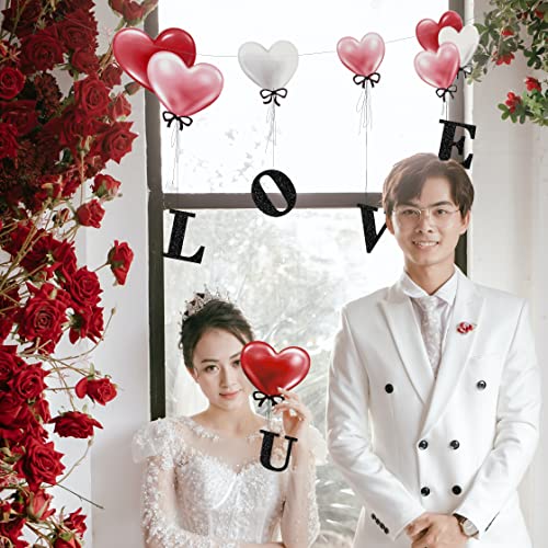 LOVE YOU Banner Heart Garland for Valentine’s Day Decorations Love Heart Wedding Anniversary Backdrop Happy Mother’s Day Bunting