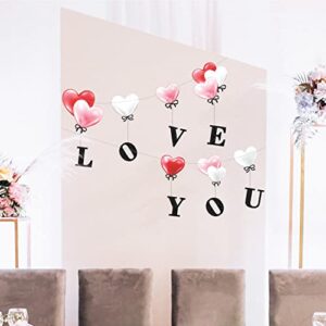 LOVE YOU Banner Heart Garland for Valentine’s Day Decorations Love Heart Wedding Anniversary Backdrop Happy Mother’s Day Bunting