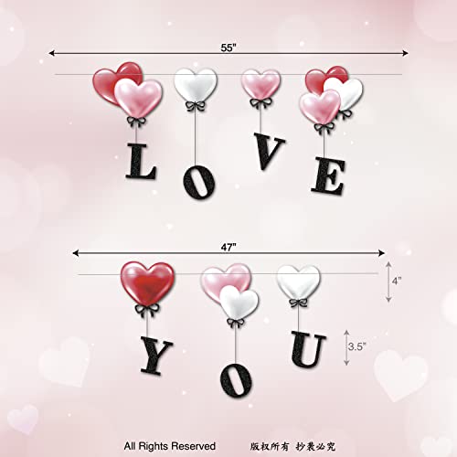 LOVE YOU Banner Heart Garland for Valentine’s Day Decorations Love Heart Wedding Anniversary Backdrop Happy Mother’s Day Bunting