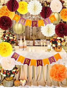 fall birthday party decorations/burgundy orange birthday party decorations/thanksgiving table decor maroon burgundy yellow women 30th/40th/50th/60th/70th burgundy orange birthday party decorations