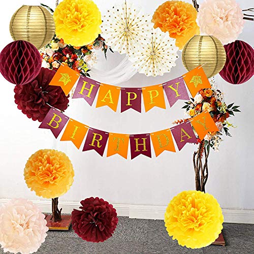 Fall Birthday Party Decorations/Burgundy Orange Birthday Party Decorations/Thanksgiving Table Decor Maroon Burgundy Yellow Women 30th/40th/50th/60th/70th Burgundy Orange Birthday Party Decorations