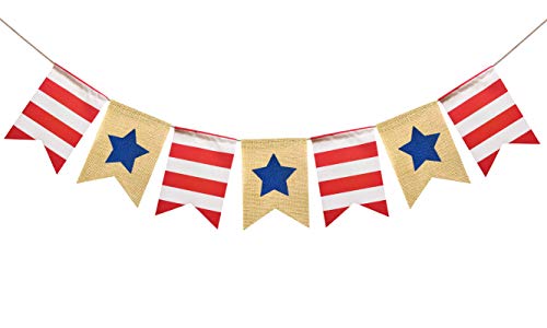 FAKTEEN American Independence Day Red White and Blue Stars Banner for 4th of July Decorations Garland USA Rustic Patriotic Bunting