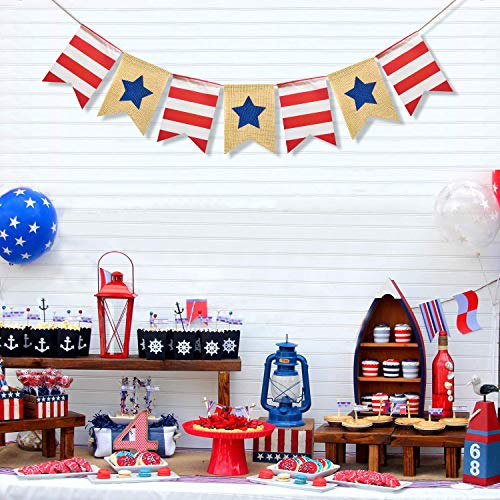 FAKTEEN American Independence Day Red White and Blue Stars Banner for 4th of July Decorations Garland USA Rustic Patriotic Bunting