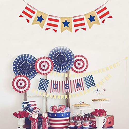 FAKTEEN American Independence Day Red White and Blue Stars Banner for 4th of July Decorations Garland USA Rustic Patriotic Bunting