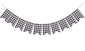 fakteen buffalo check plaid banner for christmas mantel fireplace decorations – black and white gingham bunting garland baby shower birthday party supplies