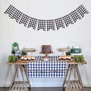 FAKTEEN Buffalo Check Plaid Banner for Christmas Mantel Fireplace Decorations – Black and White Gingham Bunting Garland Baby Shower Birthday Party Supplies