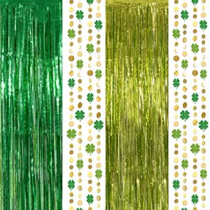 green gold tinsel foil fringe curtain backdrop shamrock clover garland kit for st patrick’s day decorations irish party decoration spring wedding engagement birthday party supplies